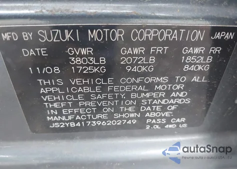 2009 Suzuki Sx4 Touring из США, поврежденный, VIN JS2YB417396202749